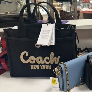 Coach Black cargo tote with gold logo